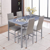 Grey Marble Tempered Glass Dining Table & 4x Grey Faux Leather Dining Chairs Set
