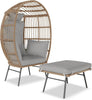 Patio Egg Chair with Ottoman Metal Frame Stand Outdoor Indoor with Cushions
