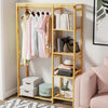 Bamboo Garment Rack Coat Stand Open Wardrobe Storage Shelves With Cover