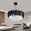 Glass Crystal Chandelier Black Flush Mount Ceiling Light Fixture for Dining Room