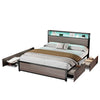 DOUBLE BED FRAME WITH LED LIGHTS, 4 DRAWERS, CHARGING STATION METAL PLATFORM BED