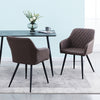 2× Brown Faux Leather Dining Chair Diamond Seat Metal Legs Dining Room Office