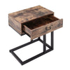 C-shaped End Table Sofa Side/Coffee/Snack Tables Frame Metal w/ Wood Drawer Top