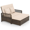 Patio Rattan Daybed 2-Piece Outdoor Wicker Loveseat Sofa Furniture