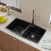 New Inset Quartz Stone Single Double Deep Bowl Kitchen Sink w/Drainer Waste Kit