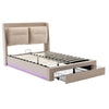 OTTOMAN STORAGE GAS LIFT BED FRAME UPHOLSTERED BED WITH LED 5FT KING BED BEIGE