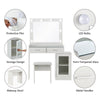 White Dressing Table with LED Lights Stool Mirror Vanity Cabinet Make up Desk