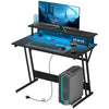 LED Gaming Desk with Power Outlets and Monitor Stand 100 x 60cm Black