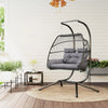 PE Rattan Double Hanging Egg Chair with Stand Foldable Wicker Swing Hammock Pod