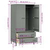 LAPOOH Wardrobe with Metal Legs Grey 90x55x172.5 Solid Wood OSLO,Bedroom R0G8
