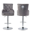 360° Swivel Grey Velvet Bar Stool Gas Lift w/Lion Head Door Knocker &Tufted Back