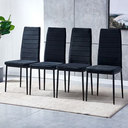 4Pcs Black Velvet Dining Chairs Kitchen Dinning Room Metal Leg Padded Seat Home