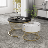 Nesting Coffee Tables Set of 2 Marble Look Tabletop Side End Tables With Drawer