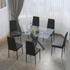 Glass Top Dining Table and Chairs 2 4 6 Set Dining Room PU Black Chair Kitchen