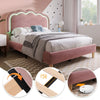 UPHOLSTERED BED FRAME PINK VELVET 3FT SINGLE BED WITH WOOD SLATS & LED HEADBOARD