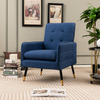 Armchair Blue Linen Fabric Tufted Back Metal Legs Upholstered Accent Chair