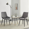 Set of 2 Velvet Dining Chairs Padded Seat Kitchen Chairs Metal Leg Blue Grey