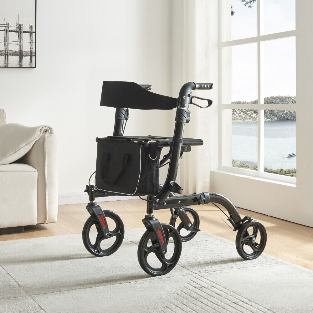 Folding Rollator,Lightweight Walking Aid 4 Wheels Mobility Walker w/ S ...