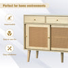 Rattan Sideboard Buffet with Storage, Cabinet with 3 Sliding Doors and 3 Drawers