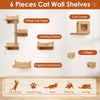 6 Pieces Cat Wall Furniture Set Wall Mounted Shelves 3-step Cat Tree