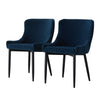 2x Dining Chairs Blue Velvet Home Matte Black Legs Soft Seat Furniture