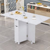 Mobile Drop Leaf Table Folding Dining Table w/ 1 Drawer Cabinet Storage Shelves