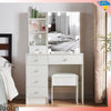 Dressing Table Mirror Drawers Vanity Makeup Desk Stool Set With LED Lights White
