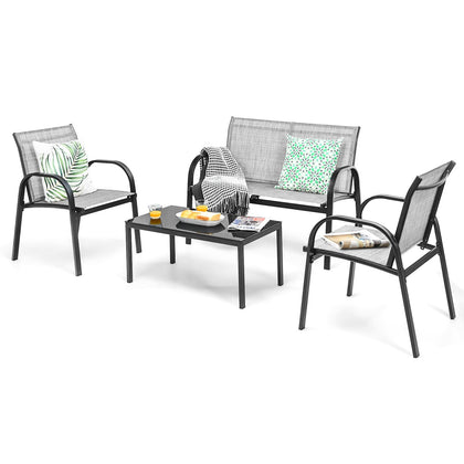 4 Pieces Patio Furniture Set Outdoor All-Weather Conversation Set Grey