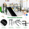 96CM Kids Low Loft Bed Frame Single Size Steel Bed Mid Sleeper w/Ladder & Slide