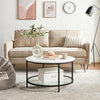 Coffee Table, Living Room Table, Sofa Cocktail Table Faux Marble Round Glass