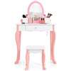 Kids Dressing Table Set Wooden Children Vanity Table W/ Stool Detachable Mirror