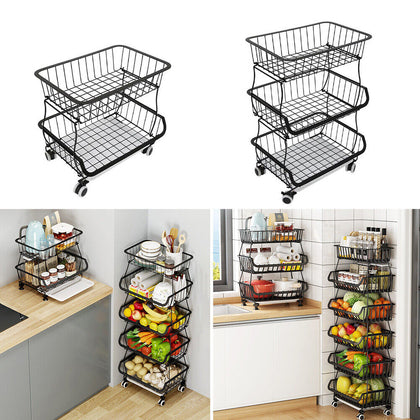 2/3/4/6 Tier Fruit Trolly Basket Rack Kitchen Storage Vegetable cart With Wheels