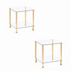 2pcs Square Clear Tempered Glass Sofa Side End Table Bedside Table Golden Tubes