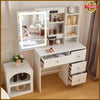 Dressing Table with Mirror Drawer Light Makeup Vanity Desk Open Shelves Bedroom
