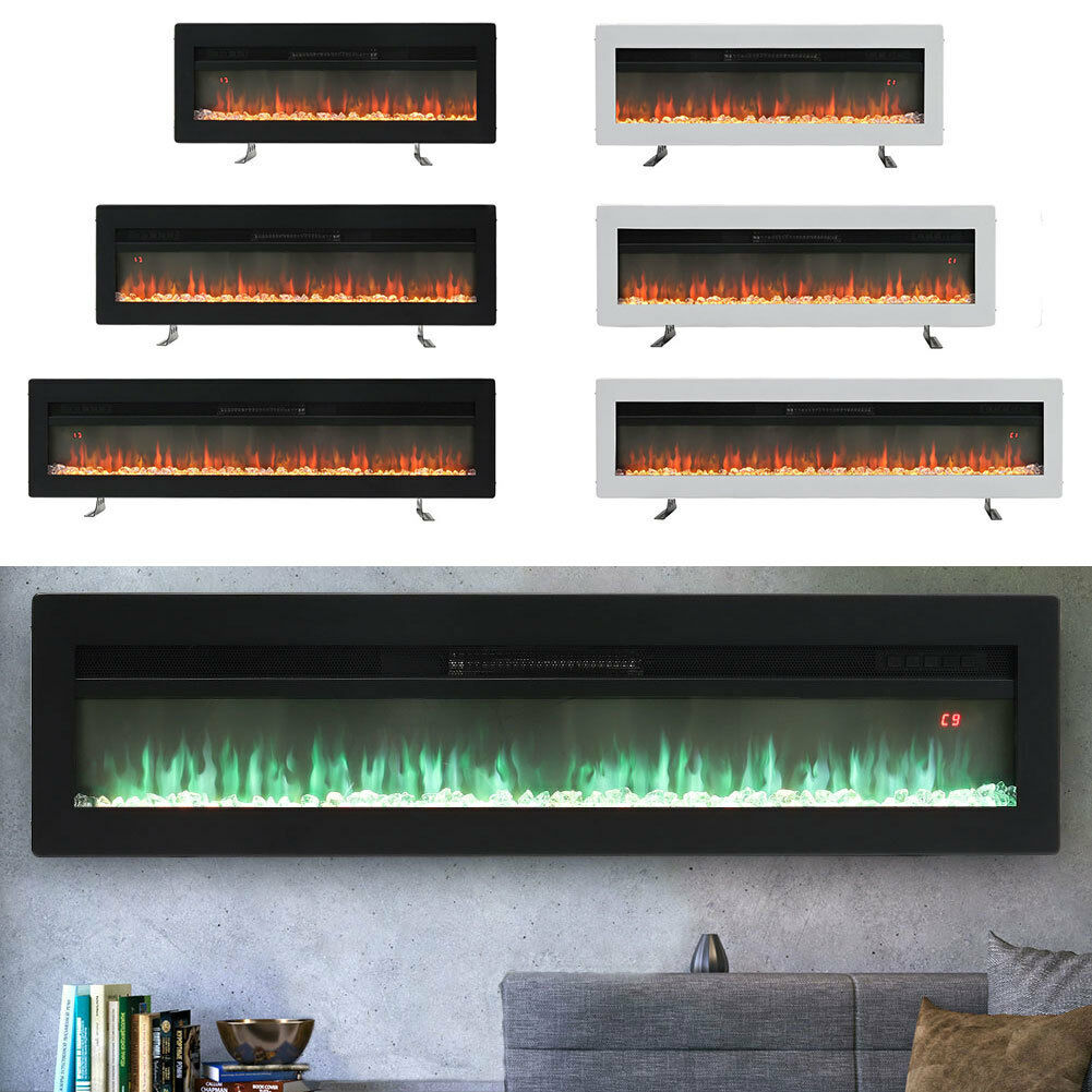 Electric Fireplace 50/60/70in Fire Flame Stand Insert Wall Mounted Hea ...