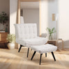 Accent Chair Teddy Fabric Tufted Wing Back Lounge Chair with Footstool Wood Legs