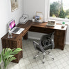 Home Office Study Workstation L-Shaped Corner Computer Desk w/ Cabinet Brown