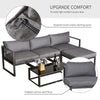 5pcs Patio Sofa Set Padded Cushion w/ Footstool Table Aluminium Frame Grey