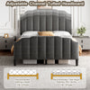 4ft6 Double Bed Upholstered Bed Frame with Headboard and Solid Wooden Slats Grey