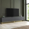 TV Unit I 200cm Wide Cabinet I Grey Fluted Doors I Gold Base I Modern Style