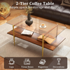 Coffee Table 2 Tier Tempered Glass Top Metal Frame Storage Shelf Living Room