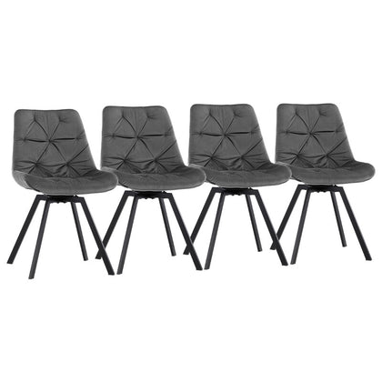 4x Grey Swivel Velvet Dining Chairs Rotatable Metal Legs Kitchen Chairs Modern