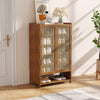 Double Rattan Doors Bamboo Shoe Cabinet Storage Cupboard Footwear Stand Rack