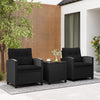 3 Piece Rattan Conversation Set Patio Furniture Set w/ Soft Seat Black