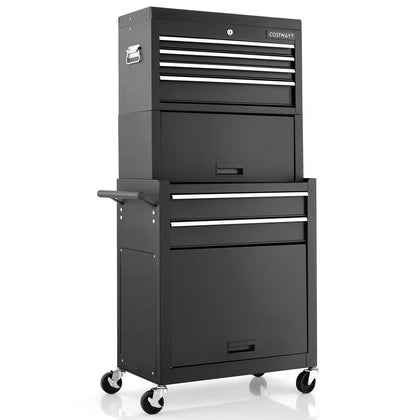 6 Drawer Rolling Tool Chest Combo Lockable Tool Cabinet with Wheels-Black