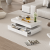 Coffee Table with Storage Drawers & LED Strips White Tea Table for Living Room