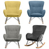 High Back Rocking Armchair Sofa Velvet Linen Solid Wood Swing Lounge Chair Seat