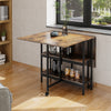 Rustic Rolling Drop Leaf Dining Table Folding Kitchen Table with Open Shelves
