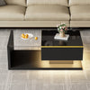 Coffee Table with LED Light & Glass Top Black With Drawer Living Room Furniture