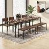 4Pcs Kitchen Dining Set Metal Frame Industrial Table Chairs Bench Set Brown